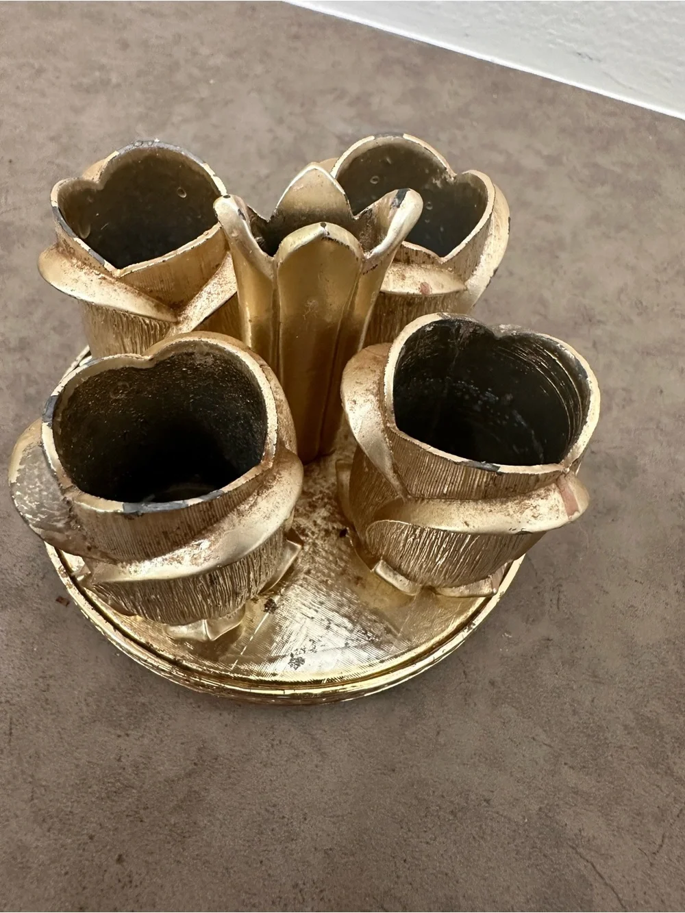 Vintage Avon Golden Vanity Lipstick Holder Gold Floral Metal Rosebud- Shaped